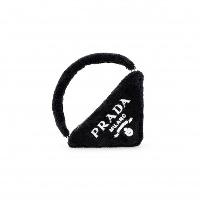 PRADA FABRIC TRIANGLE BAG HANDBAGS WOMEN'S BLACK 1NE043 (26*14*5cm) 